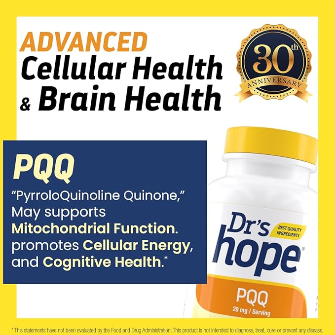 Dr's Hope Pyrroloquinoline Quinone Supplement 20 mg - Promotes Brain Heart &amp Mental Performance - For Muscle Function Energy Production &amp Longevity - Gluten Free - 30 Vegan Capsules - 1 Mont