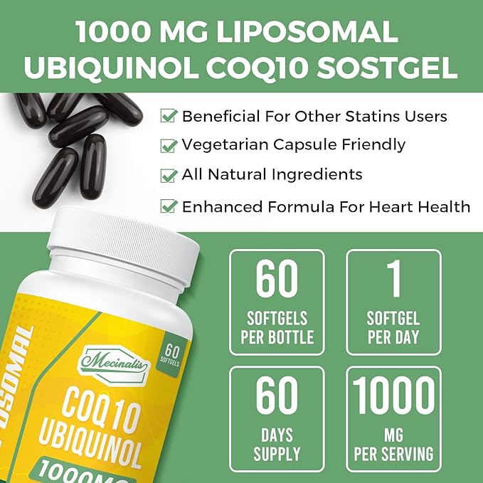 1000mg Liposomal CoQ10 Softgels | Better Absorption CoQ10 Ubiquinol Supplement | Heart Function &amp Energy Production | Active Antioxidant Form of Vegan Coenzyme Q10 | Non-GMO | 120 Softgels
