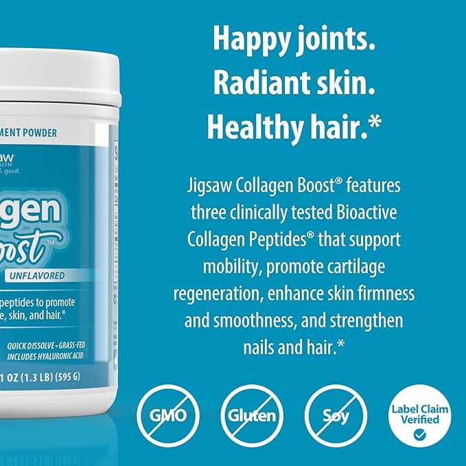 Jigsaw Health Collagen Boost | Promotes Healthy Joints Cartilage Skin and Hair | 30 Servings