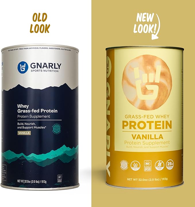 Gnarly Nutrition Vanilla Protein Powder – NSF Sport Certified – 25g Protein Muscle Repair – Grass Fed Whey Powder Smooth Taste – Vanilla 32 oz