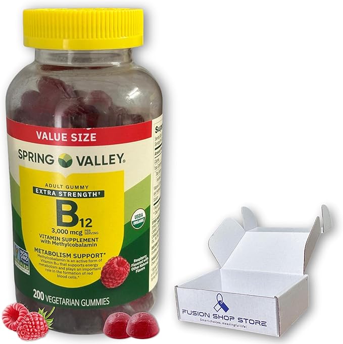 Vitamin B12 Gummies Raspberry Flavor- Extra Strength 3000 mcg Vegetarian 200 Count (Pack of 1) Boxed by Fusion Shop Store