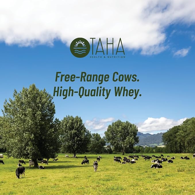 Taha Health &amp Nutrition Vanilla Whey Protein Isolate Powder 30g Protein 7.9g BCAAs 4.3g Leucine | New Zealand Free-Range Grass-Fed Dairy | Gluten-Free Keto Kosher | 2LB 25 Servings