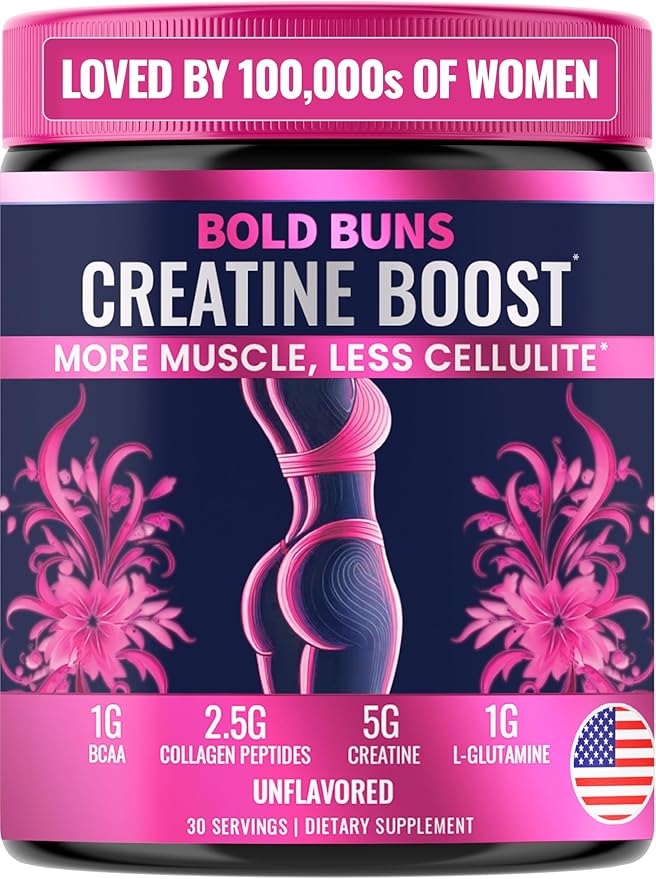 Creatine for Women – Booty Builder Supplement with Collagen &amp BCAA – Supports Muscle Development Post-Workout Recovery Skin Elasticity Healthy Hair &amp Nail | Unflavored – 30 Servings