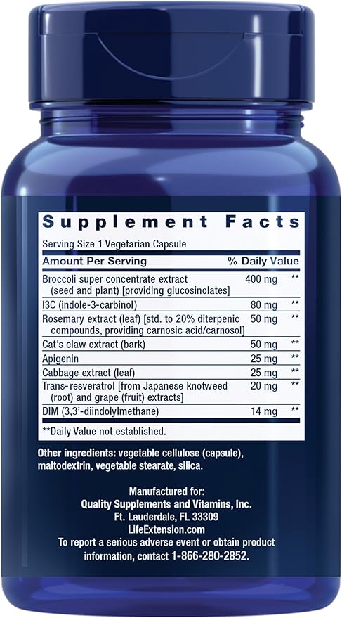 Life Extension Cruciferous Vegetable Extract &amp Resveratrol Broccoli Cabbage resveratrol Supports Cellular Protection Gluten-Free Non-GMO Vegetarian 60 Capsules