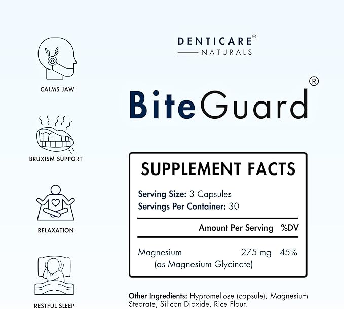 Denticare Bite-Guard for Teeth Grinding &amp Clenching Calms Jaw with Magnesium - 90 Capsules (Non-GMO Vegan)