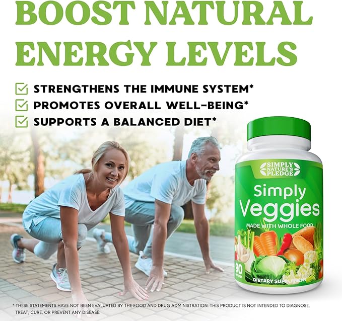 Simply Nature's Pledge - 90 Veggie Capsules- 2 Month Supply - Made with Whole Food Superfoods Packed with Beta Carotene &amp 18 Different Vegetables - 100% Soy Free