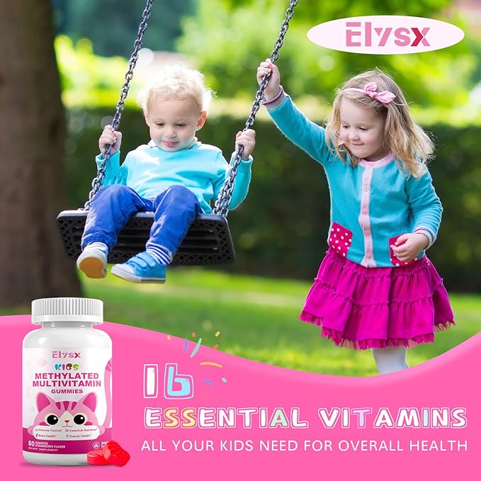 Kids Methylated Multivitamin Chewable Gummies MTHFR Supplement with L Methylfolate Magnesium Biotin Choline Inositol DHA TMG &amp Coq 10 Immune &amp Brain Support Strawberry Flavor 120 Ct