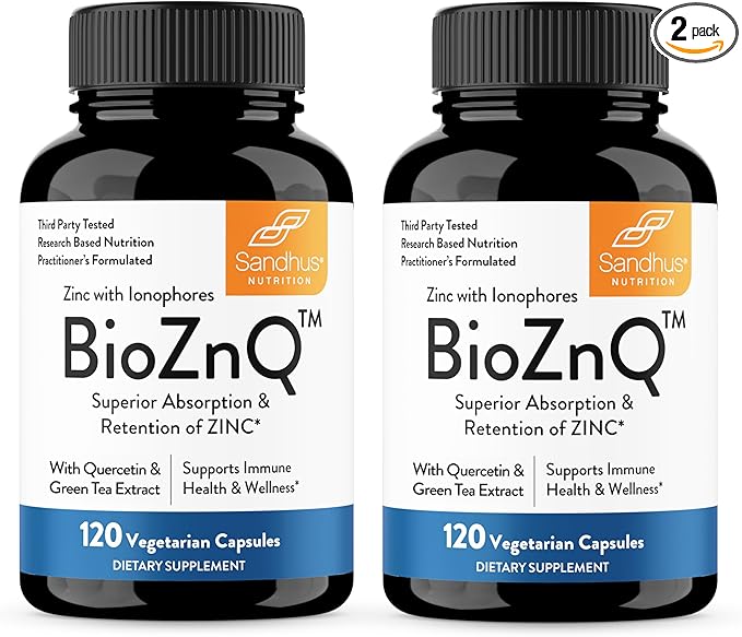 Sandhu's Zinc Supplement with Ionophores| Quercetin &amp Green Tea Extract for Superior Absorption and High Potency| 900mg Vegetarian Capsules 120 Days Supply| Immune Support for Men &amp Women