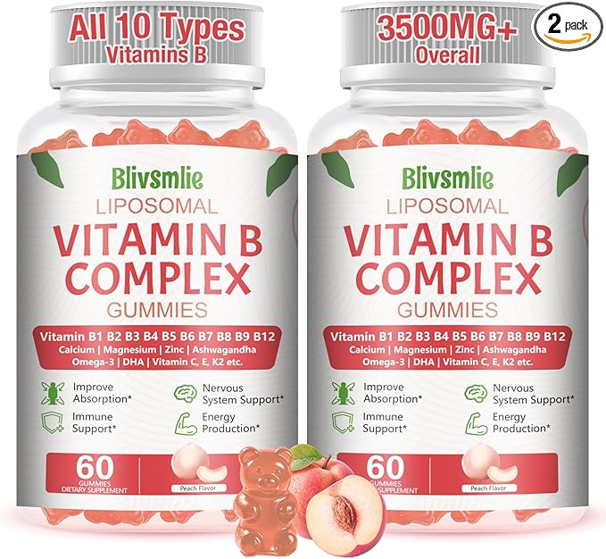 2 Pack 33-in-1 Liposomal Vitamin B Complex Gummies -B1 B2 B3 B4 B5 B6 B7 B8 B9B12 | Vitamin C D3K2|CalciumMagnesiunZinc etc.for Energy BrainImmuneSkin Support &ampHeart Support