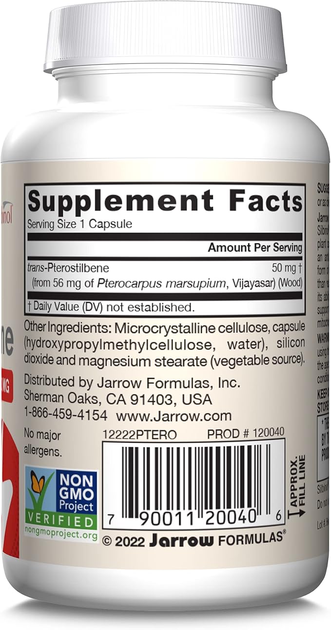 Jarrow Formulas Pterostilbene 50mg for Antioxidant Support Dietary Supplement Supports Healthy Aging 60 Veggie Capsules 60 Day Supply(Pack of 12)
