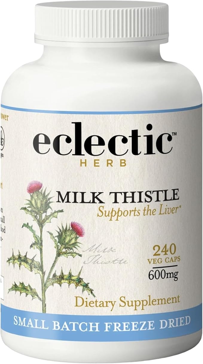 Eclectic Herb - Premium Freeze Dried Milk Thistle Capsules | Silymarin Supplement | Liver Support Detox Cleanse + Maintain | Vegan Natural Non-GMO Gluten Free (240 CT | 600 mg)