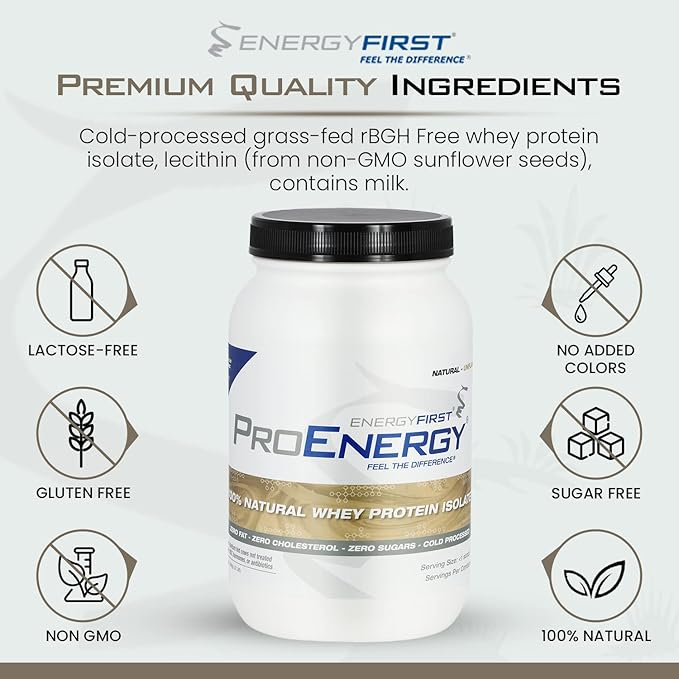 EnergyFirst Natural Grass Fed Whey Protein Isolate Powder Unflavored Protein Powder ProEnergy Protein Shake for Meal Replacement &amp Post Workout Recovery Non-GMO Sugar &amp Gluten Free 36 Serv