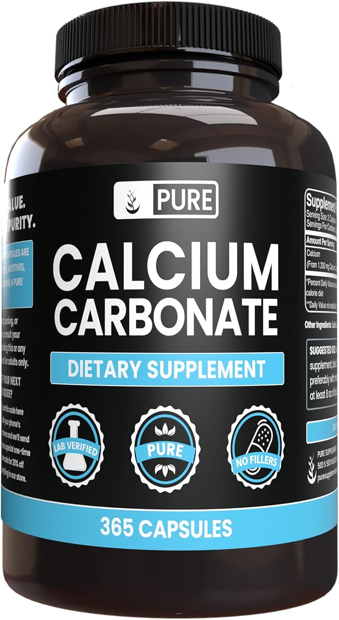Pure Original Ingredients Calcium Carbonate and Magnesium Oxide Bundle 365 Capsules Each No Fillers Alwasy Pure