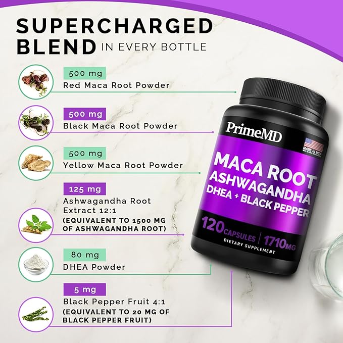 4-in-1 Liquid Biotin Collagen Keratin Saw Palmetto Drops (2 fl oz - 1 Pack) &amp 6-in-1 Maca Root Ashwagandha w Black Pepper Fruit (120ct) Bundle - Hair Skin Nails Energy &amp Mood Support Supple