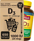 Vitamin D3 25mcg (1000 IU) | 650 Softgels – 22 Month Supply | Vitamin D + Essential Vitamins &amp Dietary Supplements Guide by Chloe’C Store – Bone Teeth &amp Muscle and Immune Health Support