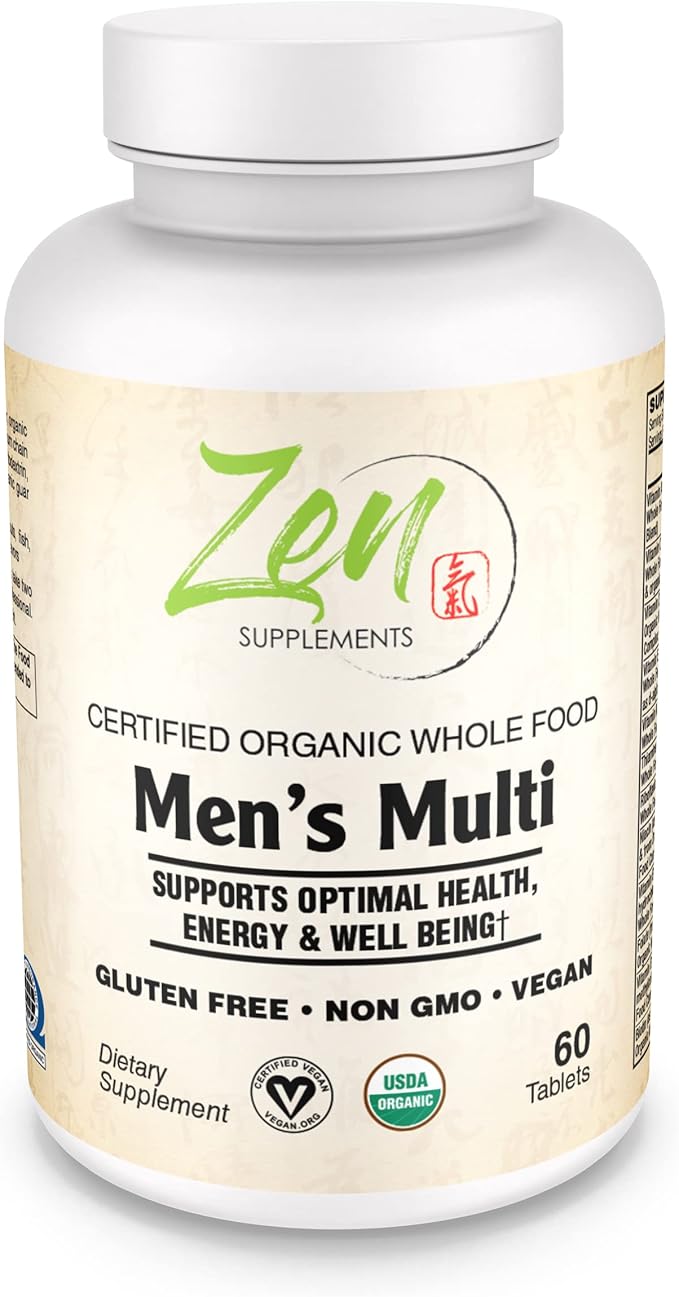 Zen Organic Men's Multi-Vitamin &amp Mineral Supplement Made from Organic Fruits Vegetables &amp Herbs (120)