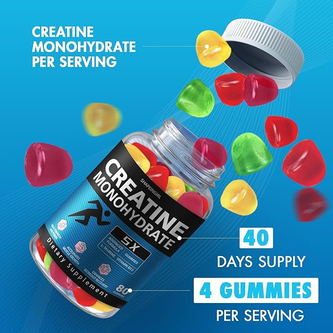 Creatine Monohydrate Gummies for Men &amp Women - Low Sugar Chewable Creatine Gummies