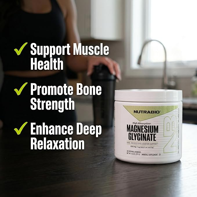 NutraBio Magnesium Glycinate Powder for Sleep- Sleep Supplement Supports Relaxation Heart Health and Metabolism- 350 mg- Unflavored Drink Mix- 50 Servings
