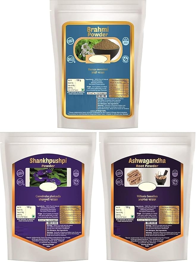 MI Shankhpushpi Brahmi and Ashwagandha Powder - 300g (100g Each)