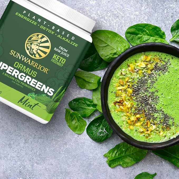 Organic Greens Powder Superfood Complex | Organic Super Greens Powder from Raw Juice with Probiotics Moringa Leaf &amp Electrolyte Minerals | Vegan Non-GMO No Added Sugar (Mint 45 Servings)