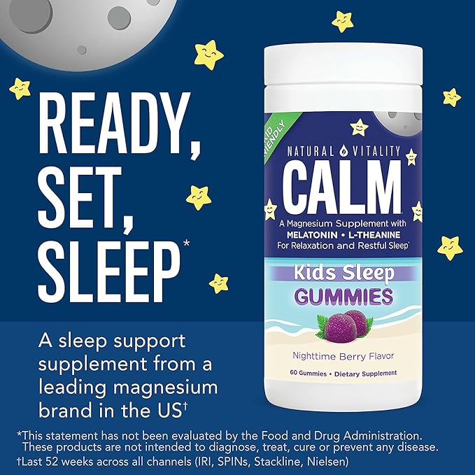 Natural Vitality Calm Magnesium Citrate Kids Supplement Stress Relief Gummies Supports a Healthy Response to Stress Gluten Free Vegan - Sweet Citrus (120 Gummies) &amp Nighttime Berry (120 Gummi