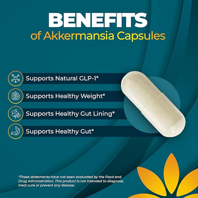 Akkermansia Probiotic Supplement - Promotes Digestive Comfort Gut Lining &amp Microbiome Support - GLP-1 &amp Metabolic Wellness - Active Strain 1 Billion AFUs - 30 Capsules