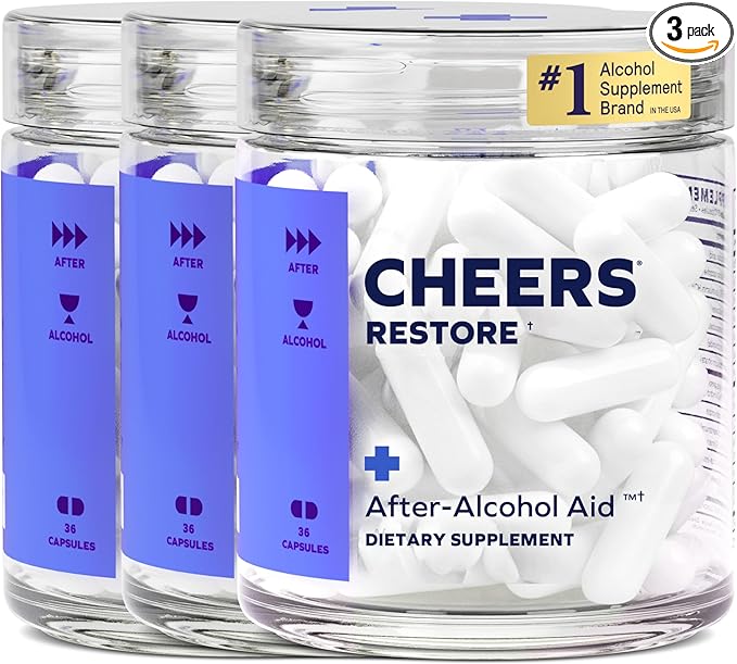 Cheers Restore | Supplement with DHM + L-Cysteine | Feel Better After Drinking &amp Support Your Liver | 36 Doses | Dihydromyricetin Cysteine Prickly Pear B-Vitamins Ginger