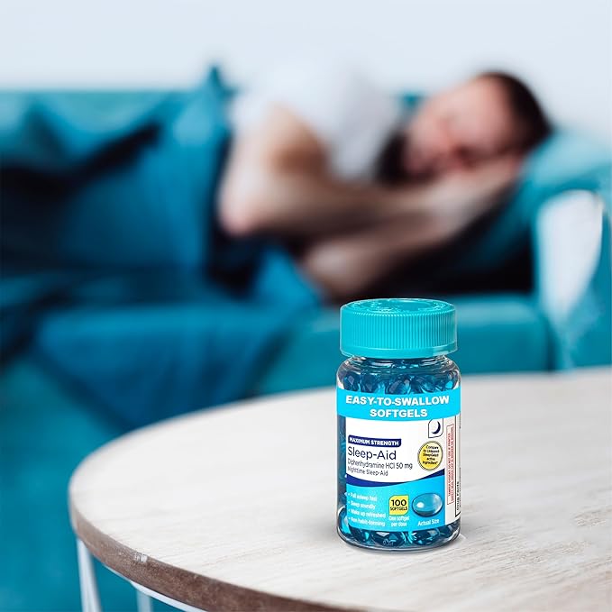 Maximum Strength Nighttime Sleep-Aid Softgels 50 mg Diphenhydramine HCl – 100 Count (100-Day Supply) – Non-Habit Forming Sleep Support – Helps You Fall Asleep Fast &amp Stay Asleep All Night