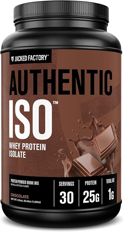 Jacked Factory Authentic ISO Whey Protein Isolate Powder - Low Carb Non-GMO Muscle Building Protein w/No Fillers Post Workout Recovery - 30 Servings Chocolate