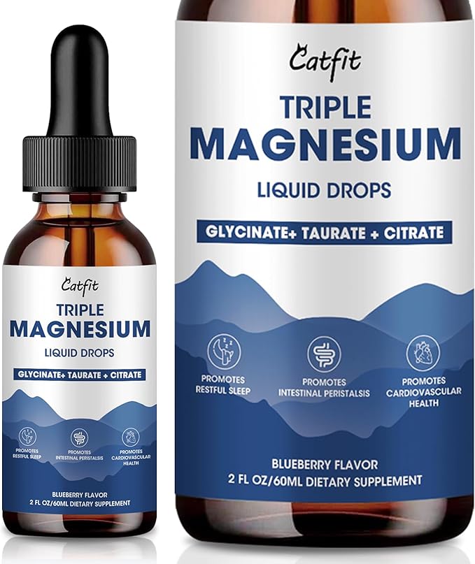 Magnesium Glycinate Liquid Drops with Taurate &amp Citrate Magnesium Supplement for Sleep Calm &amp Relaxation with Potassium &amp Omega-3 High Absorption Formula Blueberry Flavor 2 Fl Oz