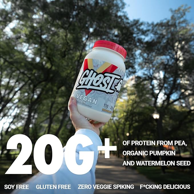 GHOST Vegan Protein Powder Banana Pancake Batter - 2lb 20g of Protein - Plant-Based Pea &amp Organic Pumpkin Protein - ­Post Workout &amp Nutrition Shakes Smoothies &amp Baking - Soy &amp Glut