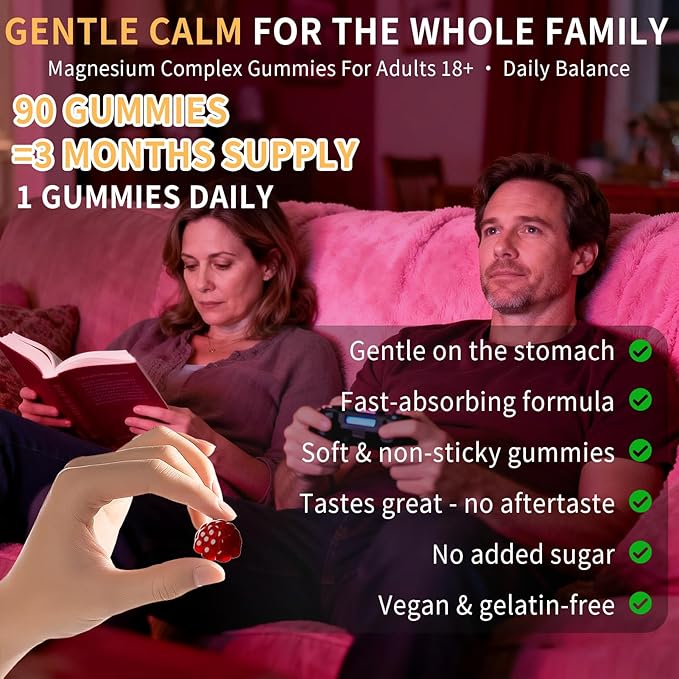 15-in-1 Magnesium Complex Gummies 350 mg/Serv with Ashwagandha RootVitamin D3L-TheanineZinc GluconateCoQ10 Stress Relief Glycinate Gummy Sugar Free Chews Supplement for Adults Sleep (Raspberry)