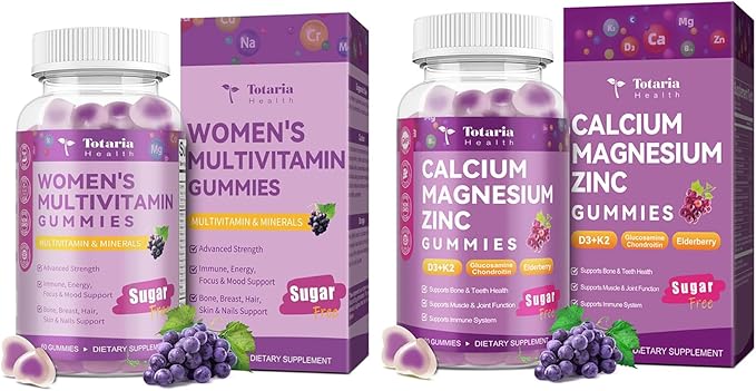 Totaria Calcium Magnesium Zinc Gummies &amp Women's Multivitamin Gummies (Grape Flavor) Bundle