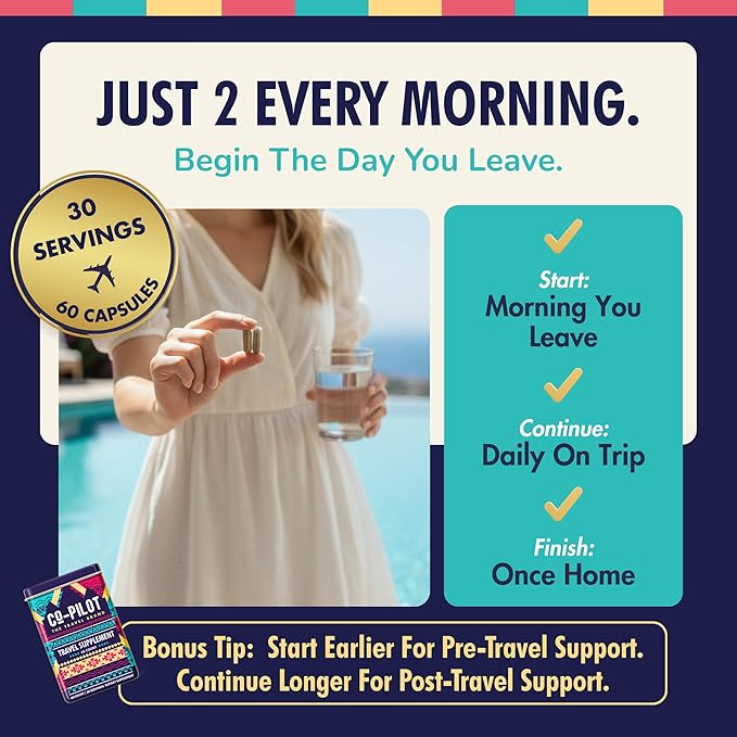 Travel Vitamin Supplement for Flight and Daily Jet Lag Energy Immune Digestion Support Promote Calmness with Ashwagandha Rhodiola Chia &amp D3 for Better Sleep &amp Mood | Vegan 60 Count