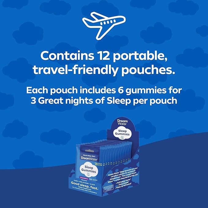 Dream Water Sleep Aid Melatonin Gummies with GABA &amp 5-HTP Naturally Flavored Sleep Gummies Snoozeberry Flavor - 6ct Pouches x 12pack