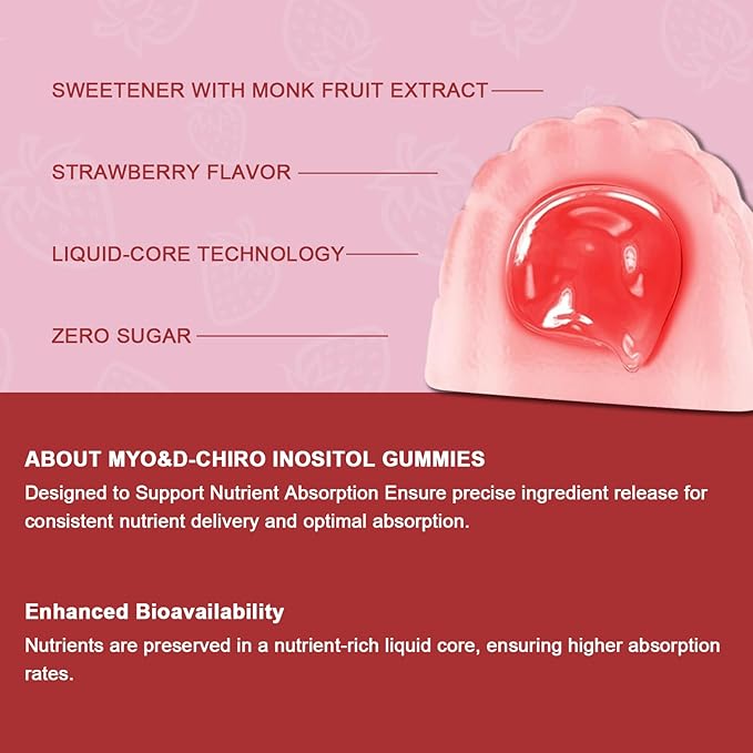 Myo-Inositol &amp D-Chiro Inositol Gummies Supplement for Women 2000mg + 50mg Ideal 40:1 Ratio with Magnesium and Vitamin D3 for Female Hormone Balance &amp Wellness Vegan Gelatin-Free 60 Gummies