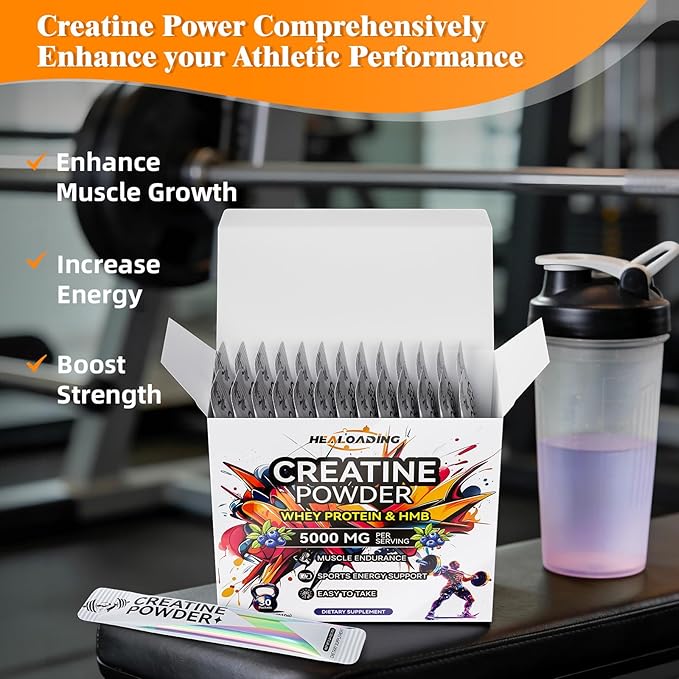 Creatine Monohydrate Powder with Whey Protein: Creatine HMB Micronized Powder for Men &amp Women Fast Absorption for Athletic Performance &amp Muscle Support - 30 Packets
