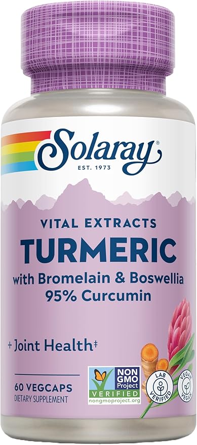 SOLARAY Turmeric Supplement with Bromelain and Boswellia 95% Curcumin Turmeric Curcumin Supplement for Joint Support Gallbladder Liver Support Non-GMO Vegan 60-Day Guarantee 60 Servings