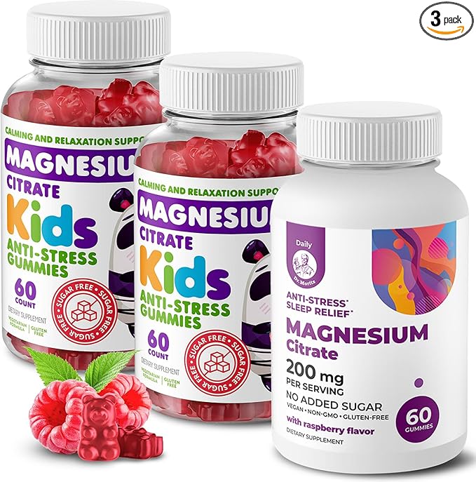 Sugar-Free Calm Magnesium Gummies for Kids and Adults - Kids Magnesium Gummies (180 Count (Pack of 3) Raspberry)