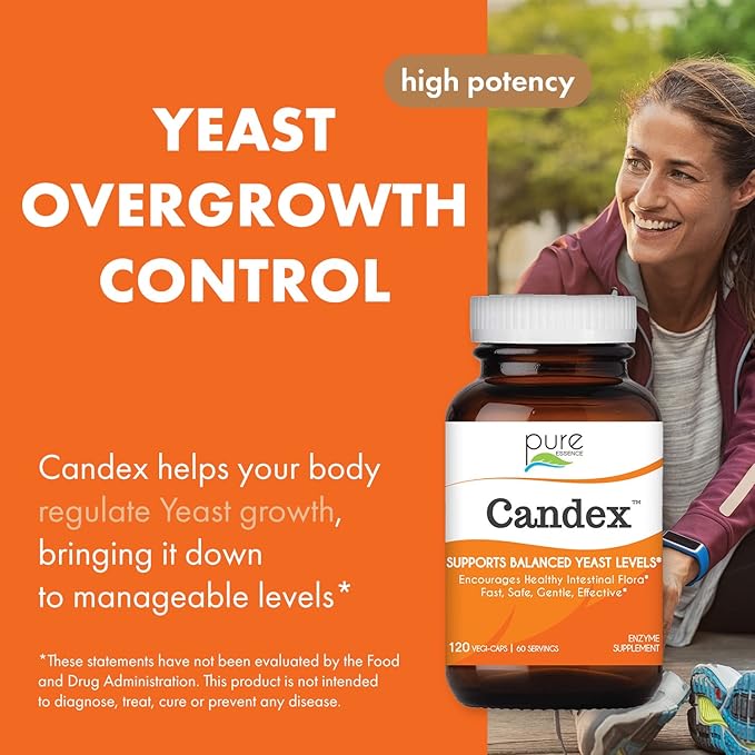 Pure Essence Candex Supplement - Yeast Overgrowth Supplement with Digestive Enzymes Yeast Infection Probiotic Treatment for Men and Women - 120 Capsules