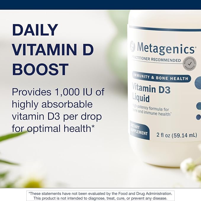 Metagenics Vitamin D3 Liquid Supplement - High Absorbency &amp Easy to Swallow Liquid Vitamin D3 for Bone Health &amp Immune Support* - Suitable for Kids - 2 fl oz - 2275 Servings