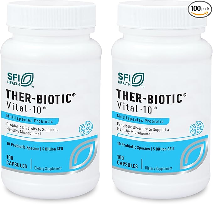 Klaire Labs SFI Health Vital-10 Probiotic - Immune &amp Digestive Support Supplement 5 Billion CFU 10 Species with Lactobacillus Bifidobacterium &amp Streptococcus Dairy-Free (100 Capsules 2 Pack