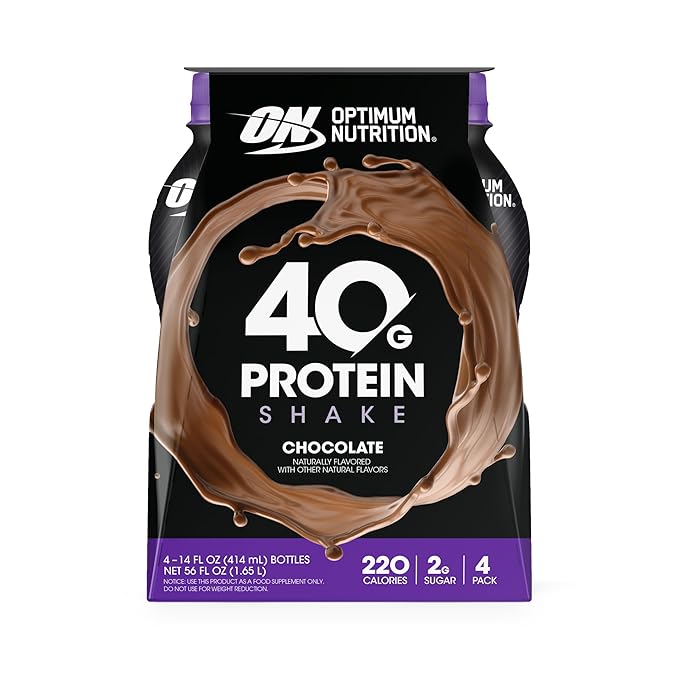 Optimum Nutrition 40g Protein Shake 40g of Protein Naturally Flavored Complete Protein Drink Chocolate 14 Fl Oz 12 Count (Pack of 1) (Packaging May Vary)