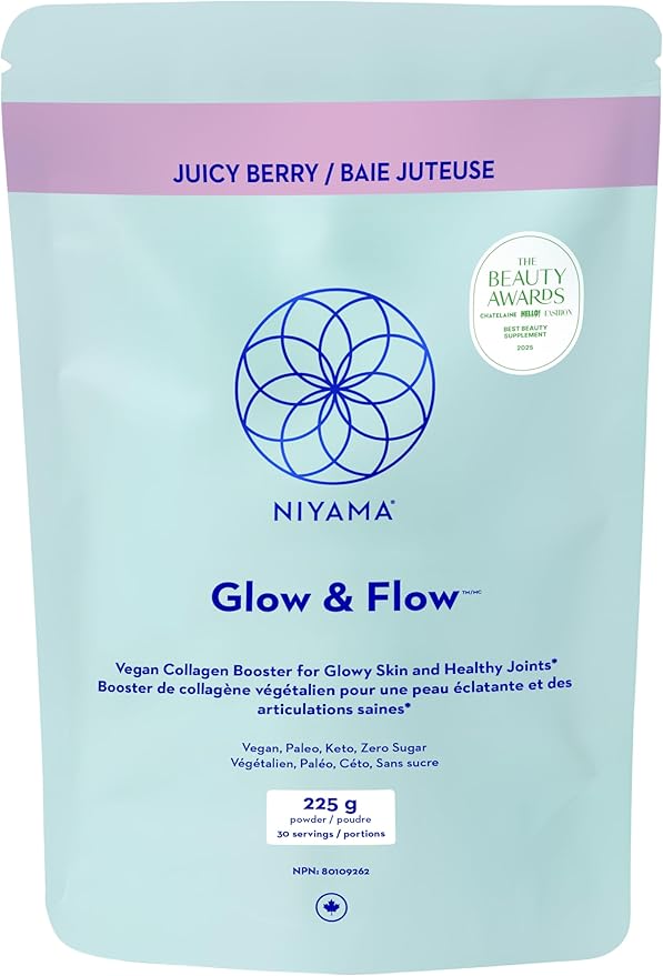 Niyama Glow &amp Flow Vegan Collagen Powder - Healthy Hair &amp Skin - Vegan Paleo and Keto-Friendly - Juicy Berry (30 Servings)