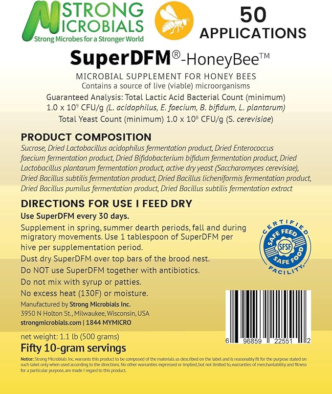 SuperDFM-HoneyBee Probiotic Supplement for Honey Bees 50 Applications