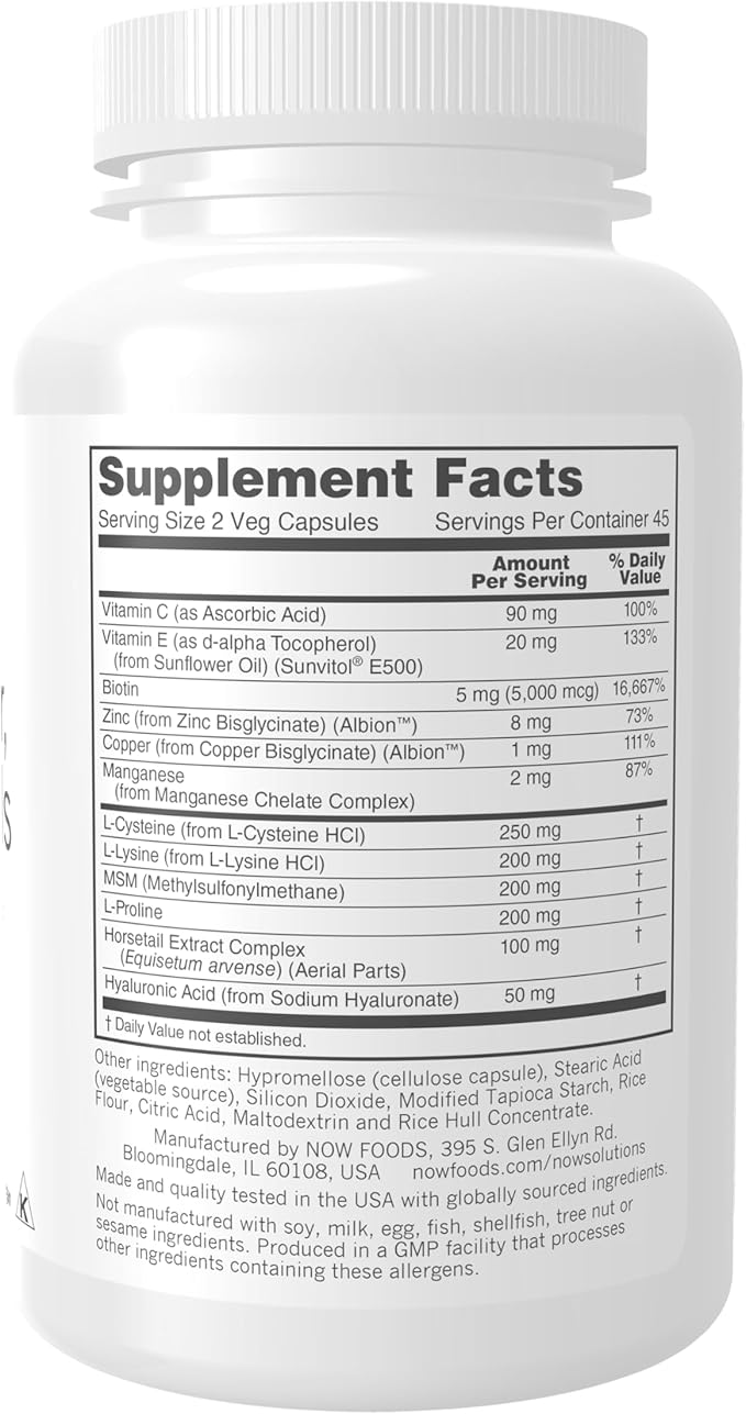 NOW Foods Solutions Vegan Hair Skin &amp Nails Nutritional Support with 5000 mcg Biotin 90 Veg Capsules