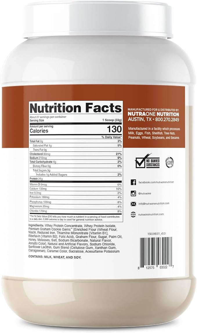 NutraOne ProteinOne Whey Protein Promote Recovery and Build Muscle with a Protein Shake Powder for Men &amp Women (Caramel Cookie Crunch 2 LB)