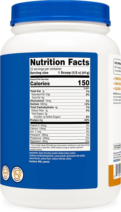 Nutricost Grass-Fed Whey Protein Isolate (Chocolate Peanut Butter) 2LBS - Non-GMO Gluten Free Natural Flavors