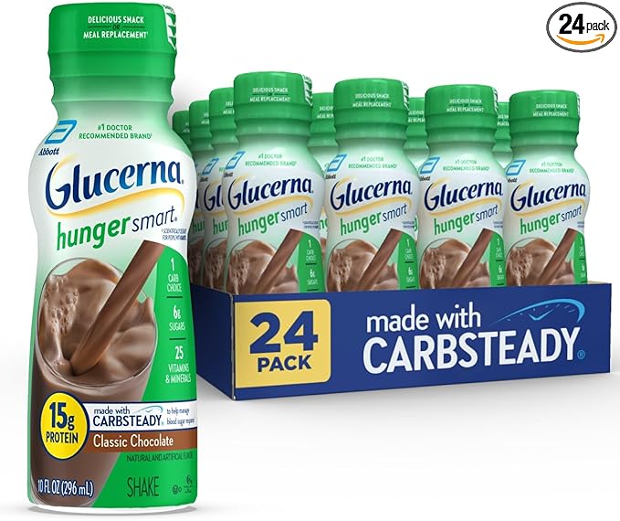 Glucerna Hunger Smart Diabetes Care Shake Classic Chocolate Diabetic Meal Replacement to Support Blood Sugar Management 15g Protein 180 Calories Ready to Drink 10 Fl Oz 24 Pack