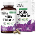 Wild &amp Organic Milk Thistle Capsules 1000mg - Liver Detox Supplements - Silymarin Milk Thistle Powder for Liver Cleanse - 90 Vegan Capsules - 45-Days Supply - No Fillers Non-GMO